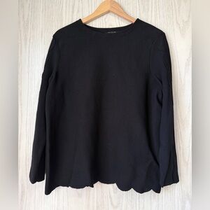 Ann Taylor Black Sweater with Scalloped Details Size L EUC